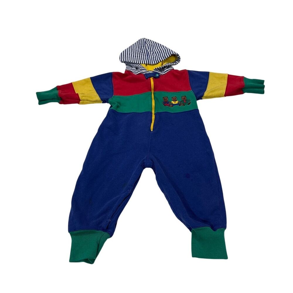 Vintage Miniwear Toddler 24M Colorblock Zip Up One Piece Outfit Retro 90s